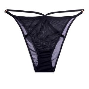 Savage X Fenty Gathered Mesh Strappy Bikini in Black Caviar Size 2X